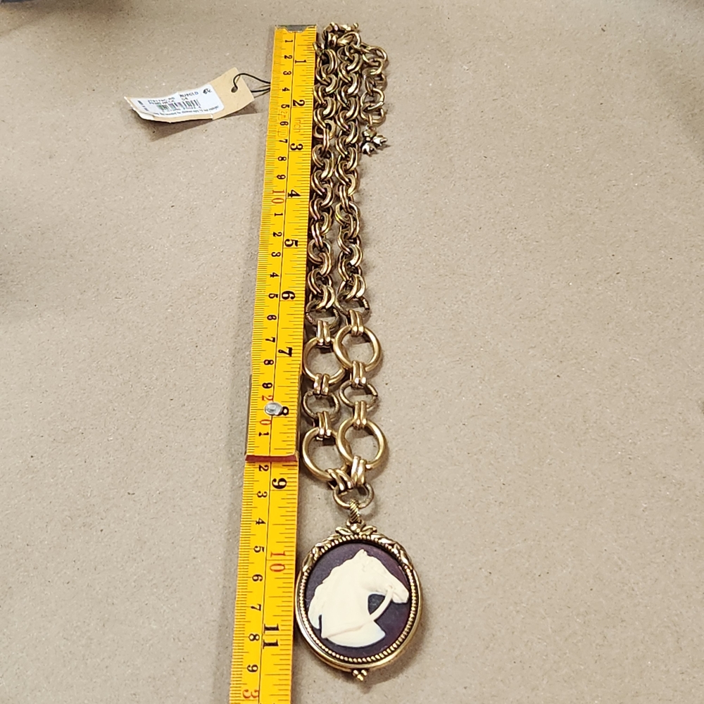 Patricia Nash Gold Tone Horse Cameo Necklace Chain Link Equestrian NWT New - Picture 12 of 14
